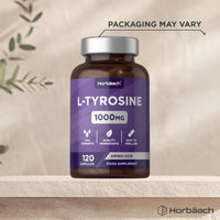 Horbäach L-Tyrosine Supplement 1000mg | 120 Vegan Capsules | Fermented High Strength Supplement | Free Form Amino Acid | by Horbaach