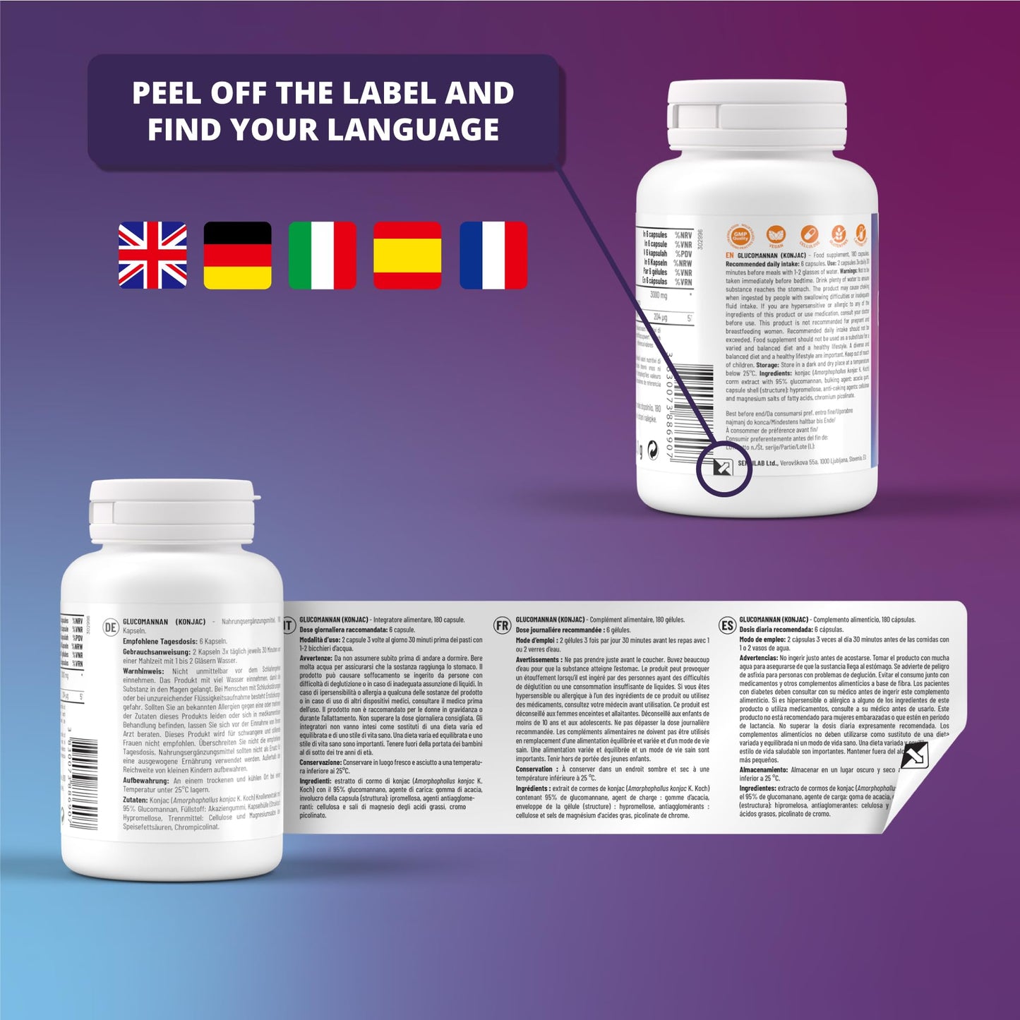 Glucomannan (Konjac) 3000 mg High Dose Capsules with Chromium, Vegan, Additives Free, Allergen Free, Non-GMO, 180 Capsules by Sensilab Essentials