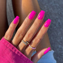 SXVME Hot Pink False Nails Short Medium Square, Gel Press on Nails Coffin Medium Glossy Fake Nails Set Solid Color Acrylic Nail Natural Fit Reusable Stick on Nail for Women Daily Wear, in 24 Pcs