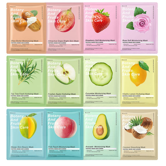 Katslyn 12PCS Face Masks Skincare Set,Daily Care Face Sheet Mask,Organic Face Mask Set,Hydrating&Soothing Facial Mask,Face Masks Beauty,Hydrating,Moisturizing,Soothing and Repairing,for All Skin Types