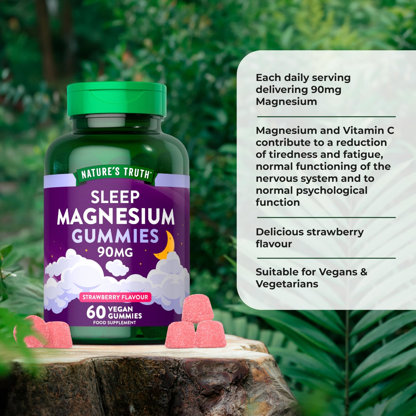 Magnesium Gummies | Magnesium Citrate with Vitamin C | 60 Vegan Gummies - Great Tablet Alternative | Strawberry Flavour | by Nature's Truth
