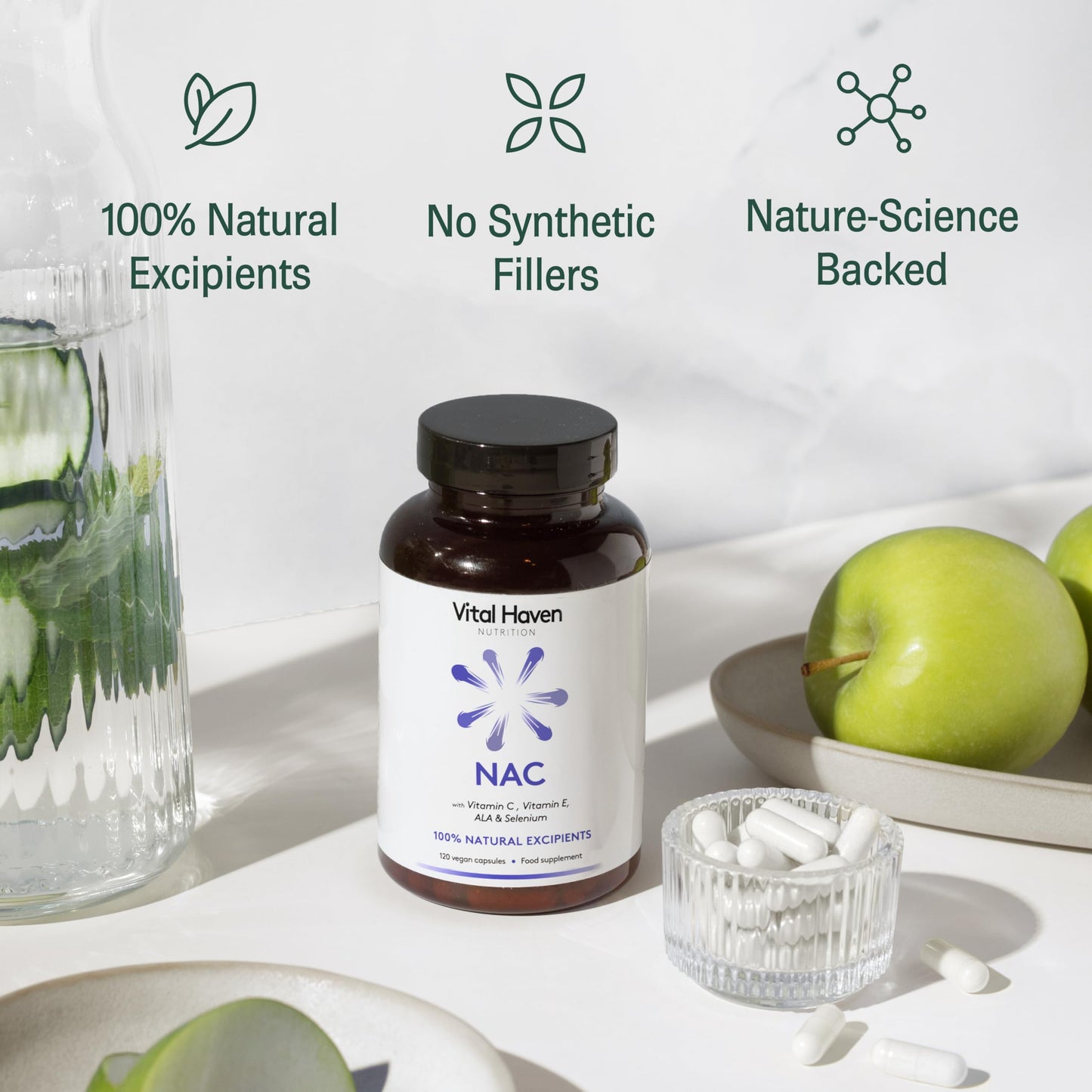 Vital Haven NAC Supplement - N-Acetyl-Cysteine 600mg + Selenium + ALA with VIT C/E - UK Made