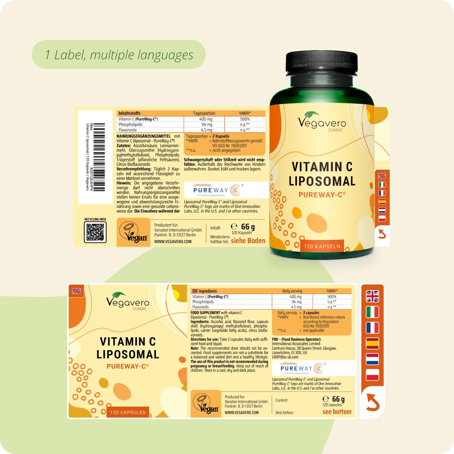 Vegavero Liposomal Vitamin C | 120 Capsules | Lab Tested, Highly Bioavailable PureWay-C | Authentic Phospholipid Bilayer Technology | Vegan
