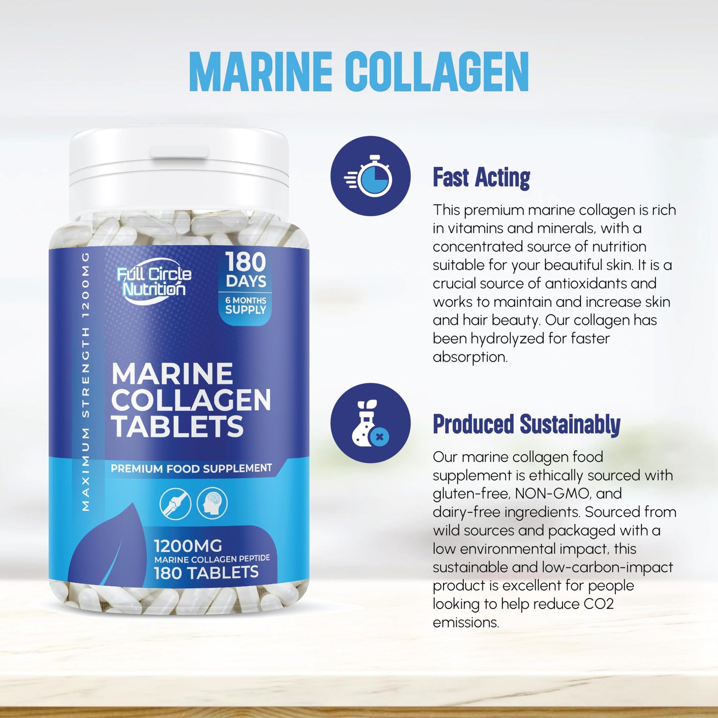 Generic Marine Collagen Tablets 1200MG - 2400MG - 180 Days Supply - Marine Collagen Supplement