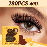 QUEWEL Individual-Eyelashes Kit 280Pcs Cluster Lashes Kit, DIY Lash Extension D Curl Lashes Individual Cluster with Lash Bond and Seal and Lash Tweezers (DJ-40D KIT)