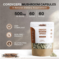 Nutri-things Cordyceps Mushroom Capsules: Natural Performance Enhancement, Immune Support, Respiratory Health, Antioxidant Protection, Hormone Balance, Vegan-Friendly
