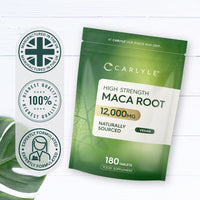 Maca Root Tablets 12,000mg | Naturally Sourced & High Strength Maca Root Extract | 180 Vegan Tablets | Supplement for Men & Women | by Carlyle