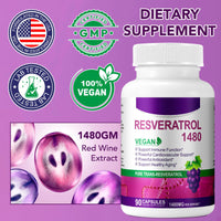 FSLHCY Resveratrol Supplement 1480mg, 90 Capsules High-Potency Trans-Resveratrol Supplement for Heart, Skin, and Anti-Aging Antioxidant