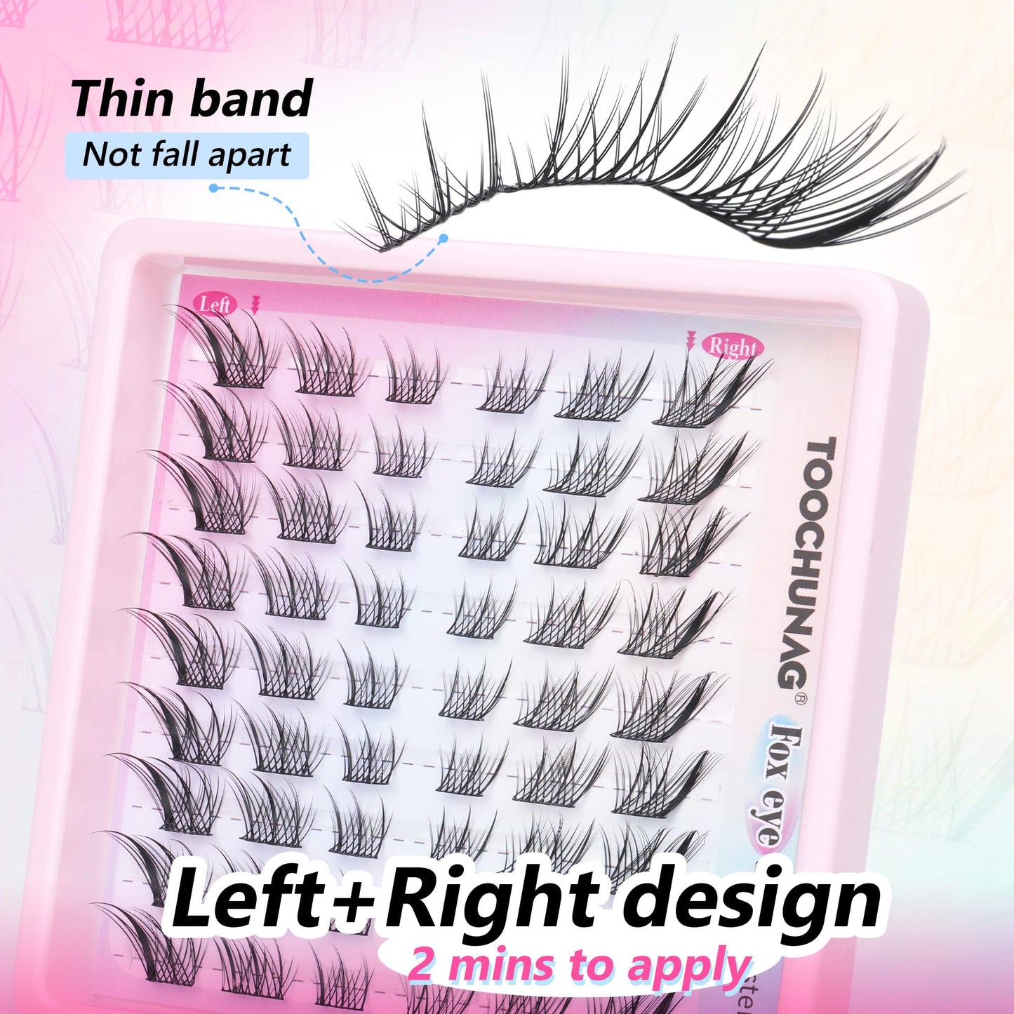 Cat Eye Cluster Lashes Natural Individual Eyelashes 14mm Fox Eye Lash Clusters CC Curl Left Right Wispy Eyelash Clusters Russian False Lashes Individual Cluster by TOOCHUNAG