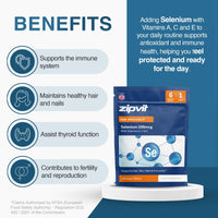Zipvit Selenium 200mcg with Vitamins A, C, E Pouch. 180 Vegan Tablets. Supports Normal Thyroid, Skin, Hair & Nails, Immune System, and Antioxidant Protection. 6 Month Supply. UK Supplier.