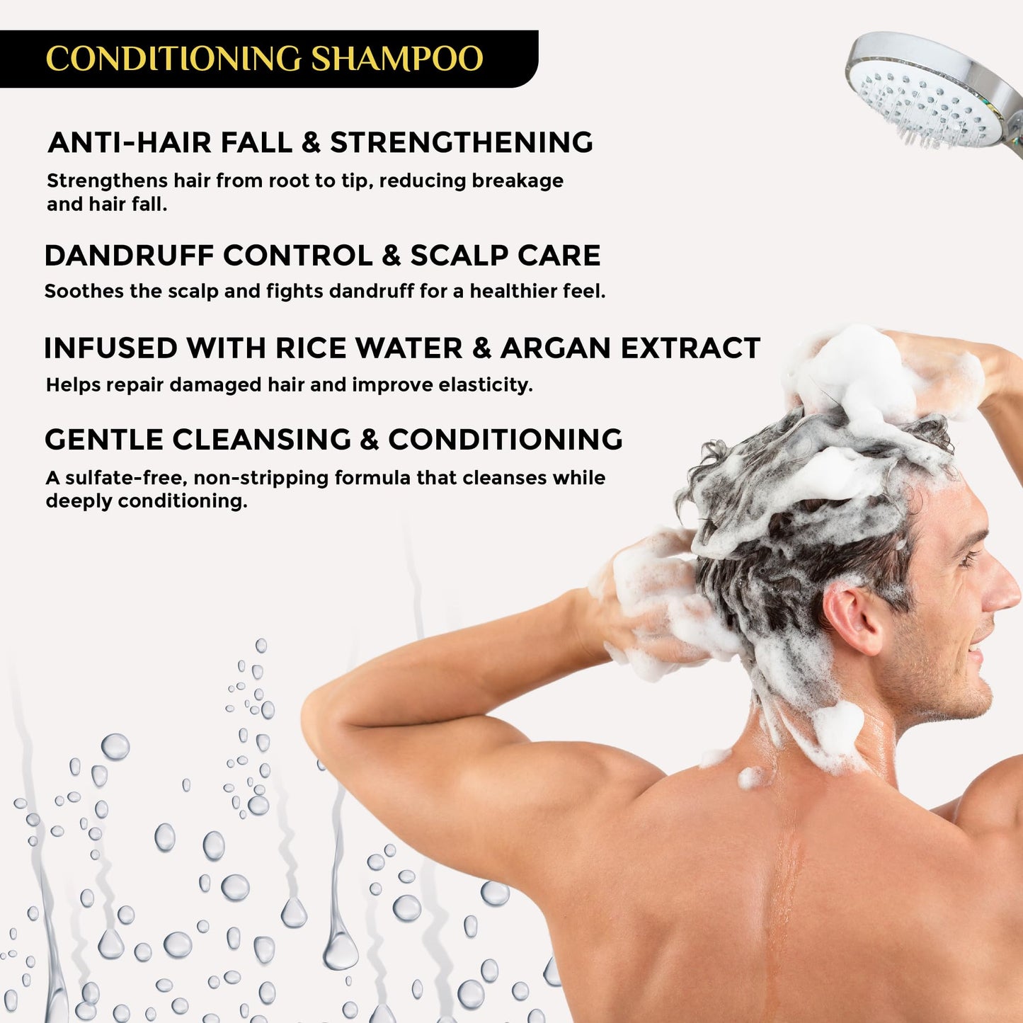Belitaas Luxury Conditioning Shampoo with Rice Water & Argan Extract – Anti-Dandruff & Anti-Hairfall Treatment, 300ml