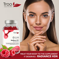 Troo Health Care Radiance HSN 60 Raspberry Flavour Gummies - Advanced Hair Skin & Nails Supplement for Men & Women - 13 Essential Nutrients Inlcuding Biotin