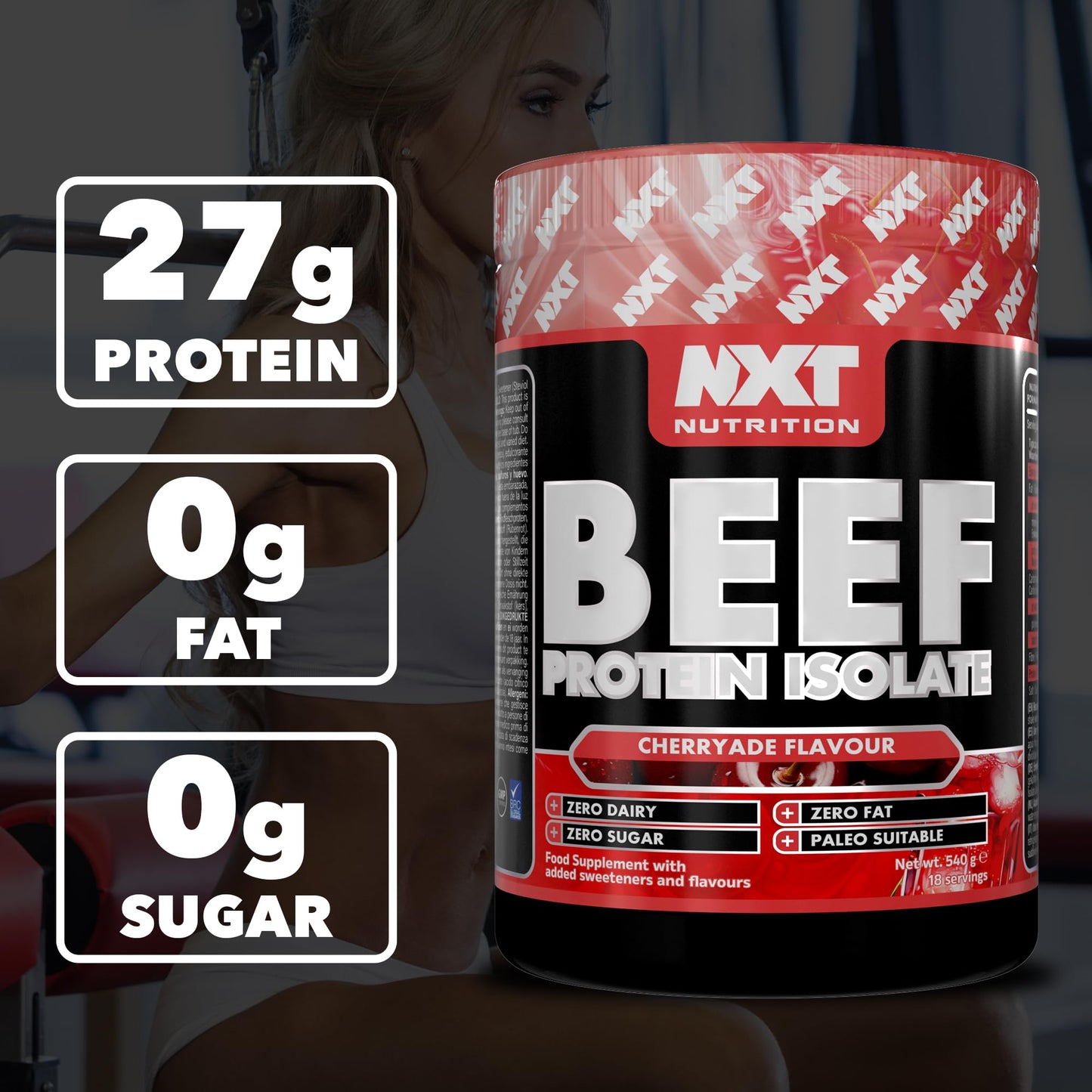 NXT Nutrition NXT Beef Protein Isolate 540g - High Protein Powder in Natural Amino Acids - Paleo, Keto Friendly - Dairy and Gluten Free - 540g - Cherryade
