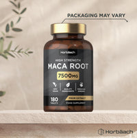 Horbäach Maca Root 7500mg | High Strength Maca Supplement for Men & Women | Peruvian Ginseng Extract | 180 Vegan Tablets | by Horbaach