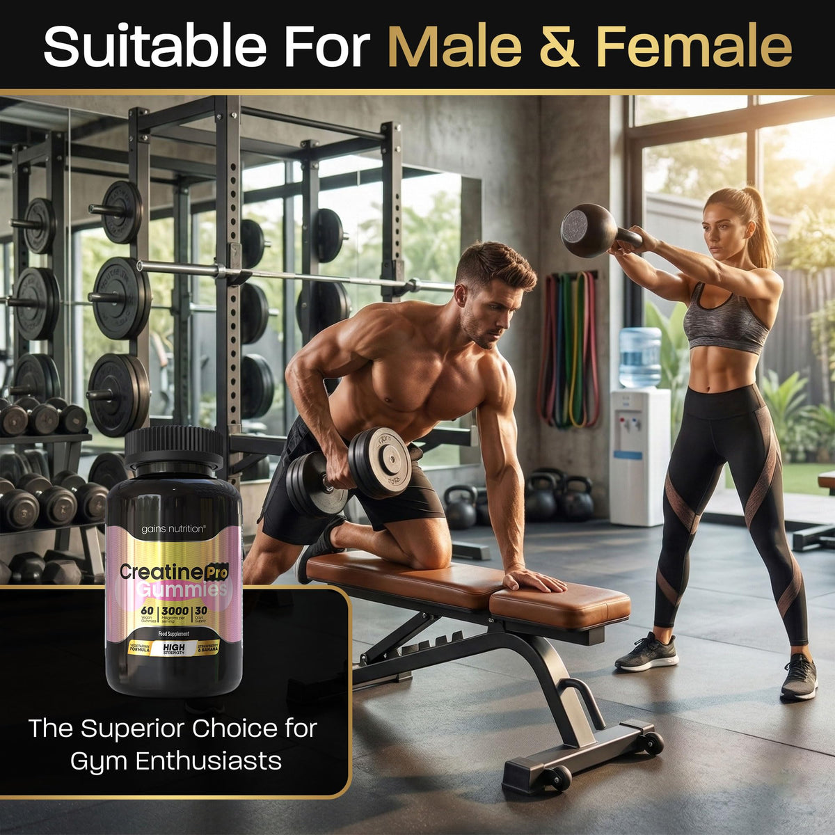 Gains Nutrition GN Creatine Pro Gummies | 60 Chewable Gummies for Men & Women - 3000mg Creatine-Monohydrate Per Serving | Strawberry & Banana Flavour, Non-GMO & Suitable for Vegans & Vegetarians