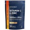 Horbäach Vitamin C 1400mg and Zinc 40mg Tablets | 180 Count | High Strength Complex with Vitamin C as Ascorbic Acid | Immune Support | Suitable for Vegans | by Horbaach