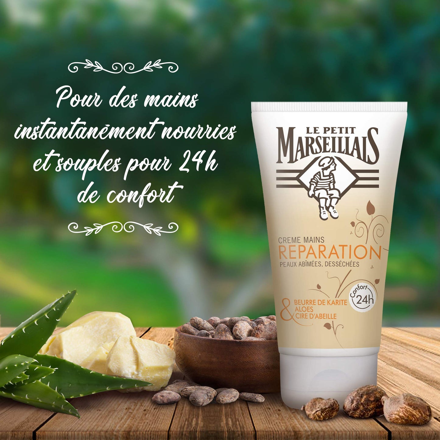 Le Petit Marseillais Repairing Hand Cream for Damaged and Dried Skins, Shea Butter, Aloe and Beeswax – 1 Tube of 75 ml