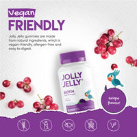 JOLLY JELLY Biotin Tapioca Fruity Gummies - 10,000mcg - Potent Formula for Hair Skin and Nails, Made with Organic Tapioca, Grape Flavour - Kosher, Halal, Non GMO - 60 Vegan Gummies.