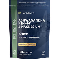 Horbäach Ashwagandha KSM-66 Complex Enhanced with Magnesium, Zinc & Vitamin B6 | High Strength Ashwagandha Root Supplement | 120 Vegan Capsules (Not Tablets) | by Horbaach