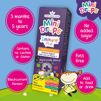 Natures Aid Mini Drops Immune Plus for Kids 50ml - Immune Support with Zinc and Vitamin C - Sugar Free, Vegan, Non-GMO, Natural Supplement for Infants and Children Age 0-5 Years Old - Dropper Included