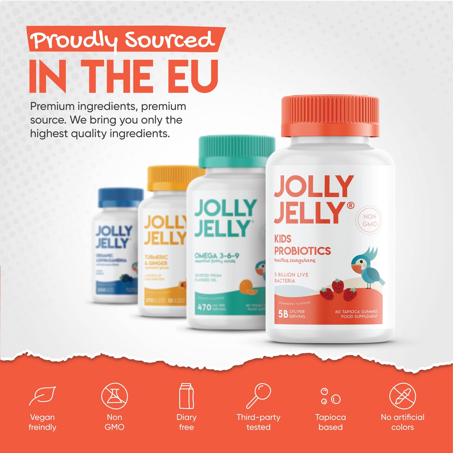 Kids Probiotics Tapioca Gummies - 5B CFU Bacillus Coagulans Live Bacterial Cultures Per Serving - Non-GMO, Halal, Age 4+, Strawberry Flavour - 60 Vegan Gummies.