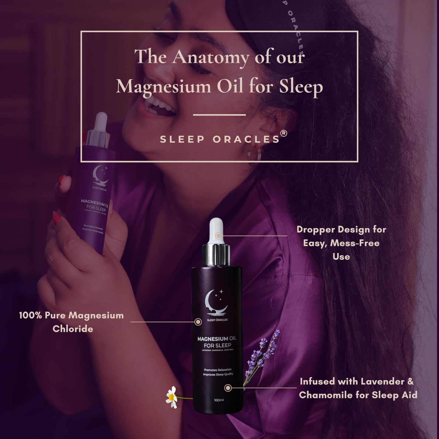Sleep Oracles Magnesium Oil for Sleep | Body Oil with Chamomile, Lavender & Aloe Vera | Pure Magnesium Chloride for Sleep Aid | Vegan Friendly Travel Essentials | 100ml