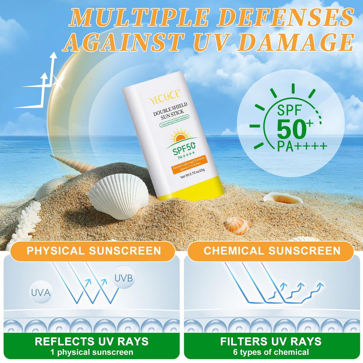 MXCZBSM Solid Sunscreen Stick,Spf 50 + High Times Sunscreen With Uv And Infrared Double Protection,Long-Lasting Waterproof Up To 80 Minutes,Effectively Prevent Sunlight Damage To The Skin