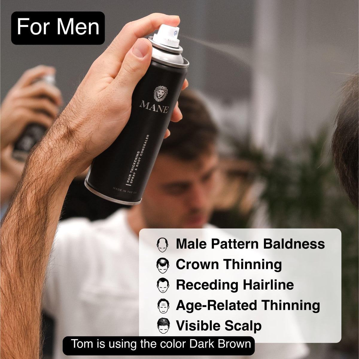 MANE Mane Micro-Mineral Hair Thickening Spray & Root Touch Up Spray, Instant Volume & Root Cover Up for Thinning or Fine Hair, Lightweight Buildable Coverage for Men & Women, Dark Brown, 200 ml