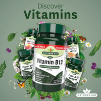 Natures Aid Vitamin B12, Methylcobalamin, One-A-Day, Cherry Flavour, 180 Tablets