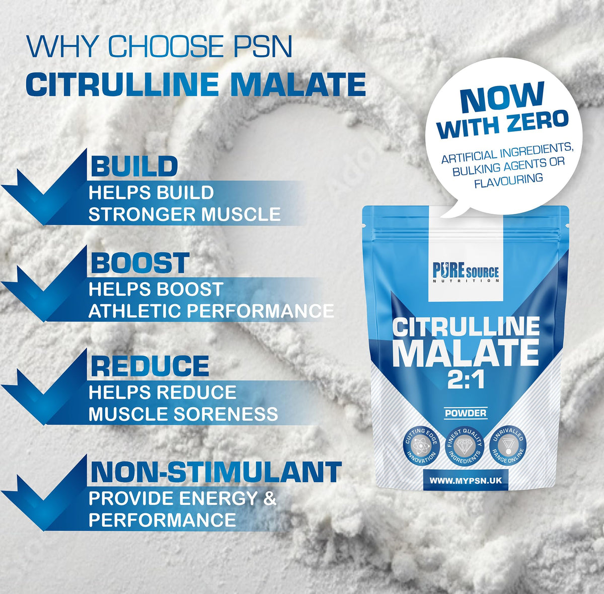 Citrulline Malate Powder 2:1 Non Stim Pre-Workout Supplement, Nitric Oxide Booster Amino Acid Powder L-Citrulline Malate Caffeine Free by Pure Source Nutrition (250g)