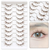 WUZIA 10 Pairs Brown Lashes Clear Band Manga Japanese Anime Cosplay Eyelashes Asian False Natural Look Like Individual Clusters (A02-Cat Eye 8-13mm)