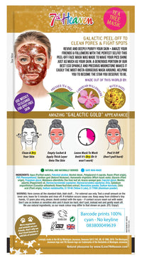 7th Heaven Clean Pores Radiant Skin, Stardust Galactic Gold Peel-Off Mask, With The Infusion of witch hazel, willow herb, tea tree and a sprinkle of biodegradable glitter, 10g
