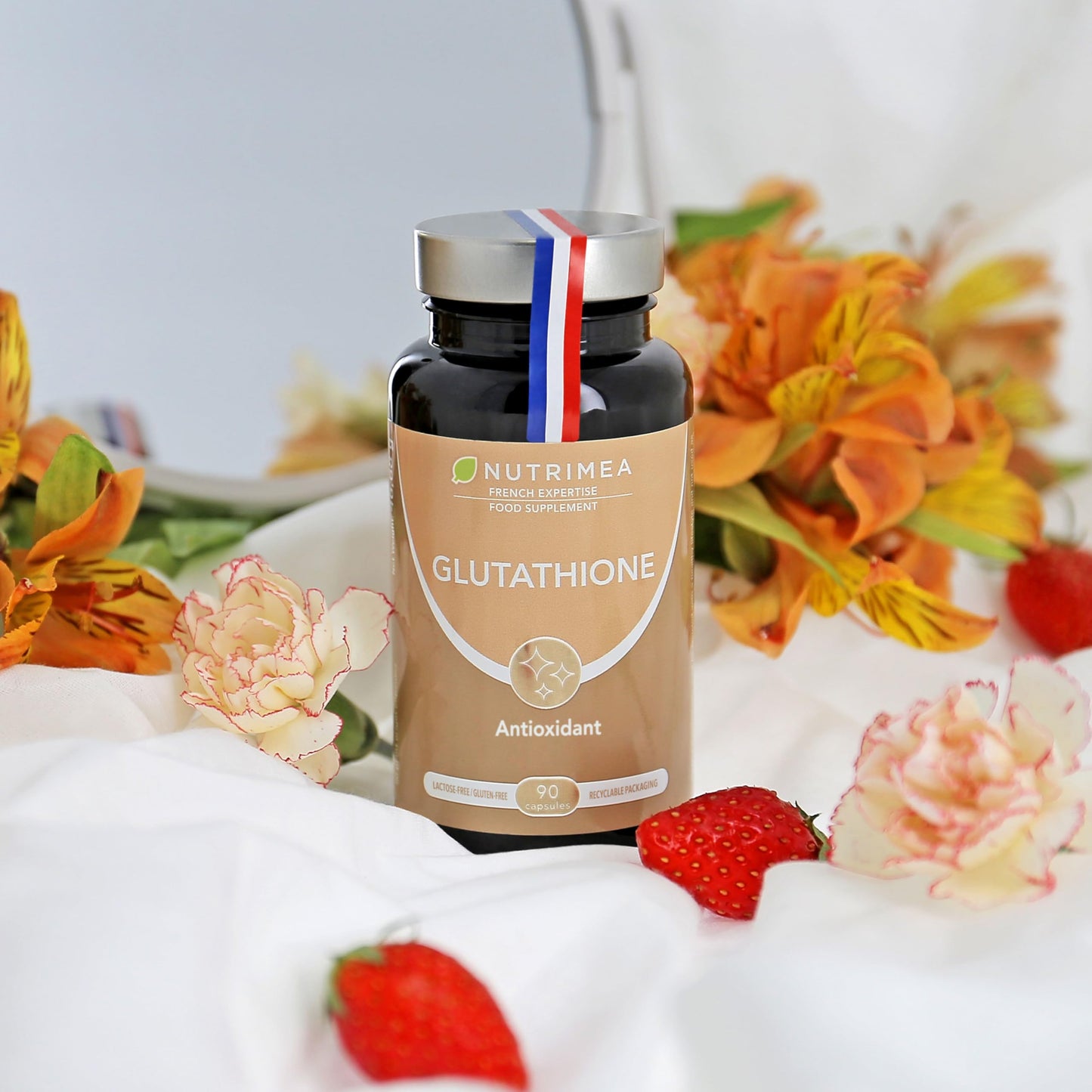 Glutathione - Reduced to 98% - Formula with Precursors Including NAC + Vitamin C - Boosts Immunity, Antioxidant, Anti-ageing, Brighter Skin - 90 Vegan Capsules - Nutrimea - Made in France