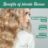 virhea VIRHEA® Blonde Henna Powder 100g - Organic Plant-Based Hair Dye for Natural Blond Colour - Chemical-Free Treatment for Grey Hair - Vegan Vegetable Hair Colour for Beautiful Blond Hair