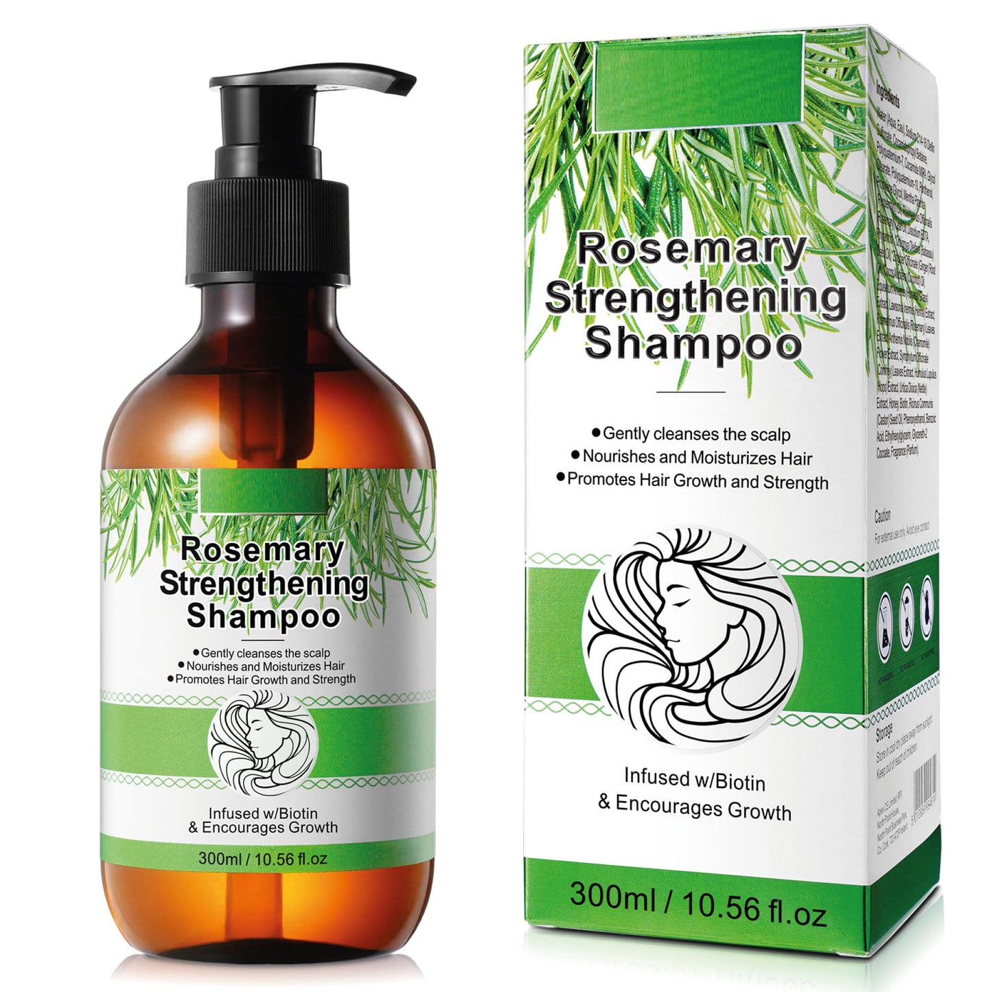 JYW Natural Rosemary Strengthening Shampoo with Mint, Hair Nourishing Formula with Biotin, 300ml