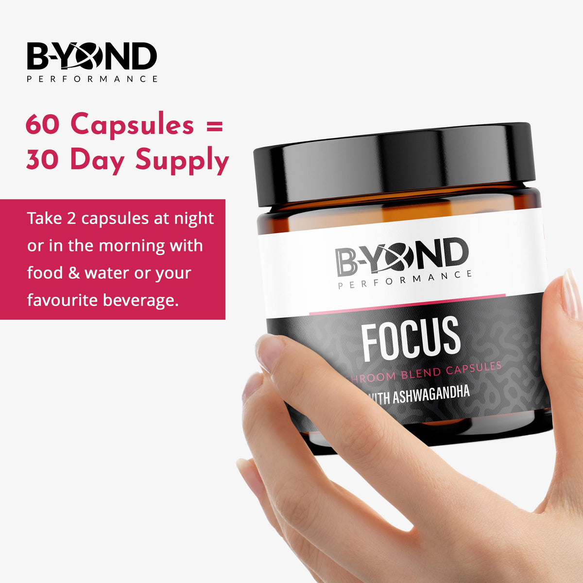 B-YOND Performance Mushroom Complex Supplement for Focus - Premium Brain Supplement with Ashwagandha, Turmeric, Reishi, & Gotu Kola for Focus & Memory Support - for Women & Men by B-Yond Performance, 60 Capsules