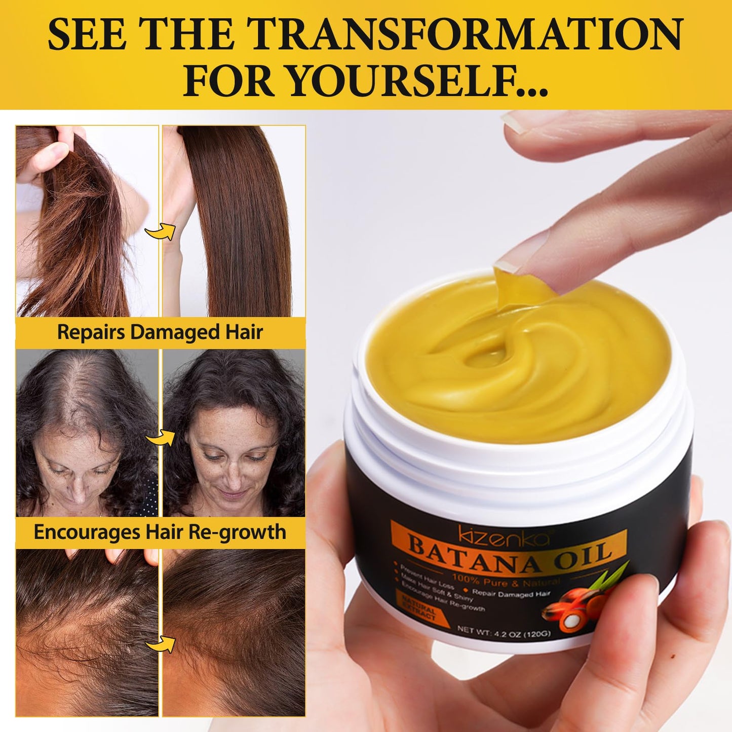 Generic Batana Oil for Hair Growth, 100% Pure Unrefined Batana Promotes Hair thickness, Repairs Damaged Hair & Skin, Reduces Hair Loss, Batana Oil for Healthier Fuller Hair (Black)