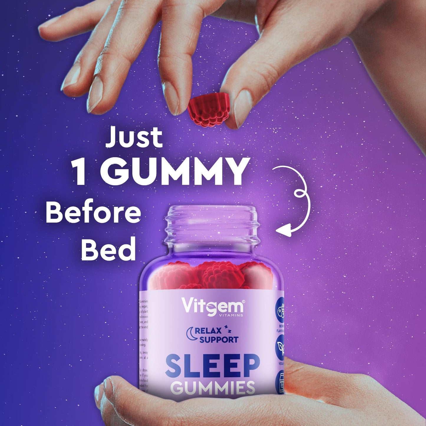 Vitgem Sleeping 60 Gummies for Adults UK - Natural Night Time Support with Magnesium, Ashwagandha & L-Theanine - Non-Drowsy Herbal Sleep Support - Vegan, Sugar Free Berry Flavour (2 Month Supply)