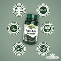 Natures Aid Folic Acid 400mcg – Supports Prenatal Health, Red Blood Cell Formation, DNA Synthesis – Vegan, Non-GMO, Gluten-Free – High Potency Natural Supplement – 90 Tablets