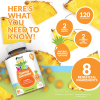 Kids Tummy Gummies (Age 5+) - Probiotics for Children - 120 Vegan Gummies - Natural Pineapple Flavour - with Lactobacillus and Bifidobacterium & Vitamin B3, B5,B6 & C - Nu U Nutrition