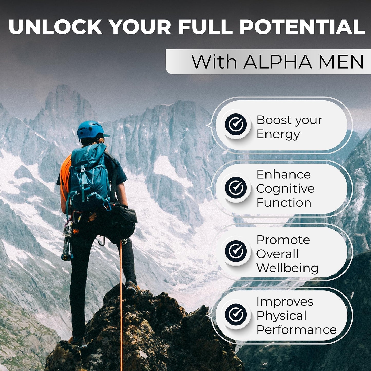 Alpha Men: Shilajit, Ashwagandha & Lion's Mane Capsules 1800mg for Peak Physical and Cognitive Performance. Premium Brain, Energy & Mood Support Blend 1800mg