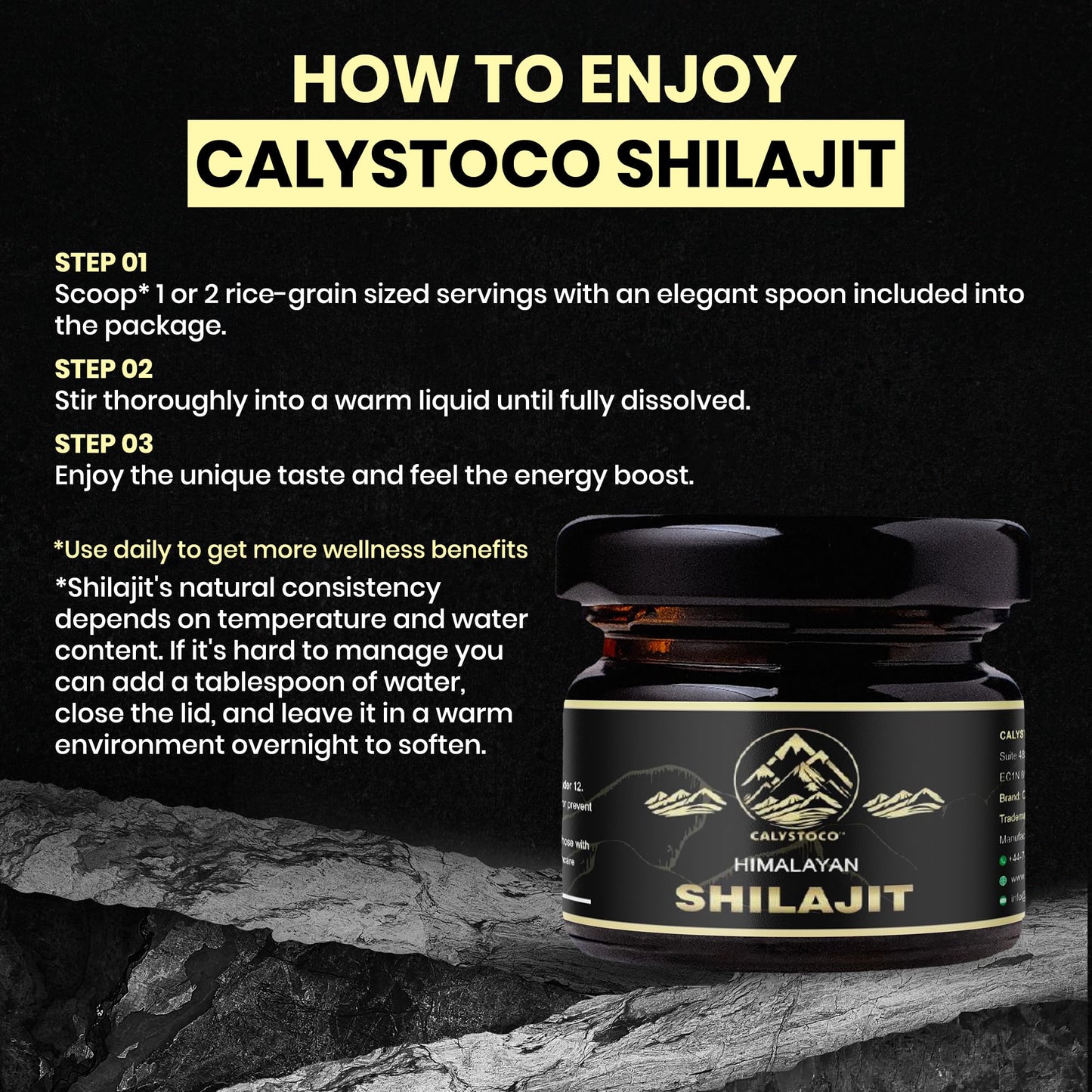 CALYSTOCO TM Shilajit Resin – 30g Pure Himalayan Shilajit with Fulvic Acid, Humic Acid, Magnesium, Calcium & Potassium – Natural Energy, Detox & Vitality Booster