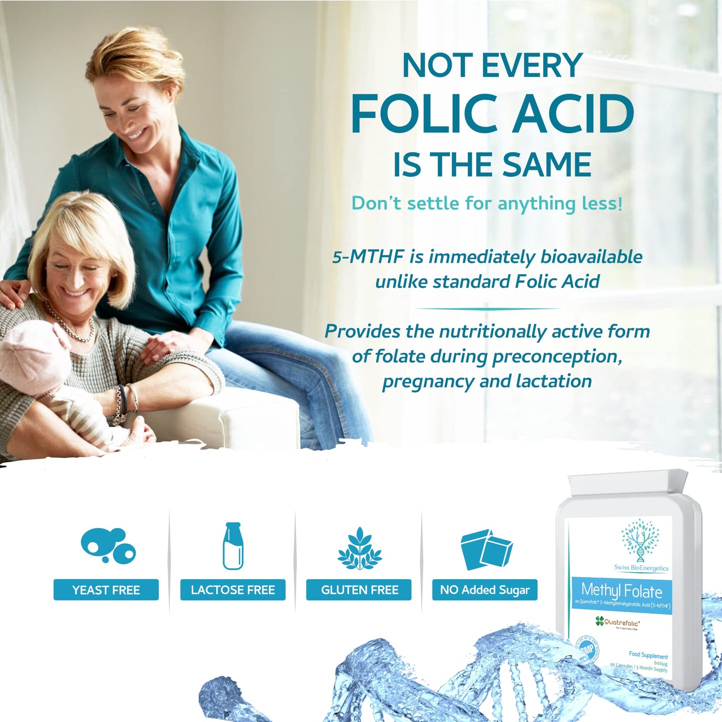 Methyl Folate 600µg - 90 Capsules as Quatrefolic 5-MTHF Supplement 6S-5-methyltetrahydrofolate – The 4th Generation of Folate a Highly biologically Active Form of Folic Acid/Vitamin B9 - UK Made