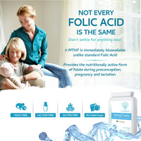 Methyl Folate 600µg - 90 Capsules as Quatrefolic 5-MTHF Supplement 6S-5-methyltetrahydrofolate – The 4th Generation of Folate a Highly biologically Active Form of Folic Acid/Vitamin B9 - UK Made