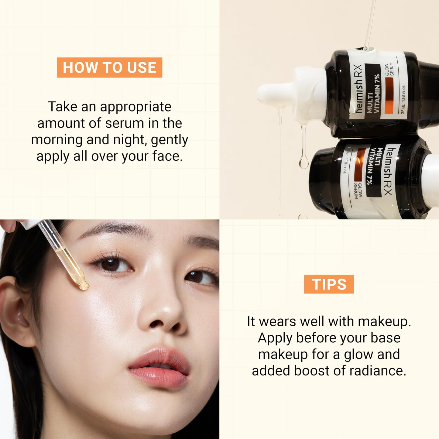 HEIMISH RX Multi Vitamin Glow Serum - Vitamin C Serum for face, Dark Spot & Hyperpigmentation Reduction, Anti Aging, Skin Brightening Serum with Vitamin C 7%, Niacinamide 5% - 35 ml (1.18 fl. oz)