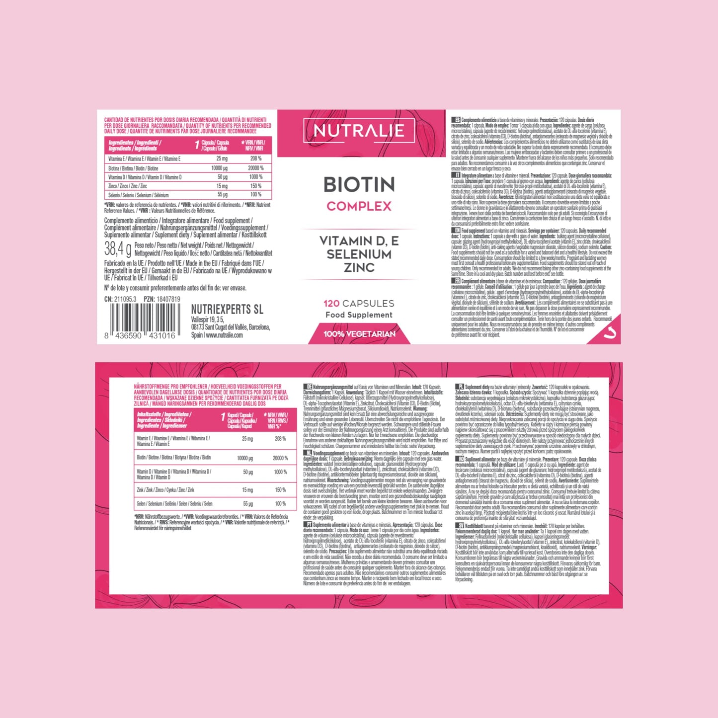 Biotin Hair Growth Supplement - 10000 mcg - Hair + Skin + Nails - Vitamins D E + Zinc + Selenium - Hair Vitamins for Women and Men - Hair Loss + Hair Care - 120 Capsules - Nutralie