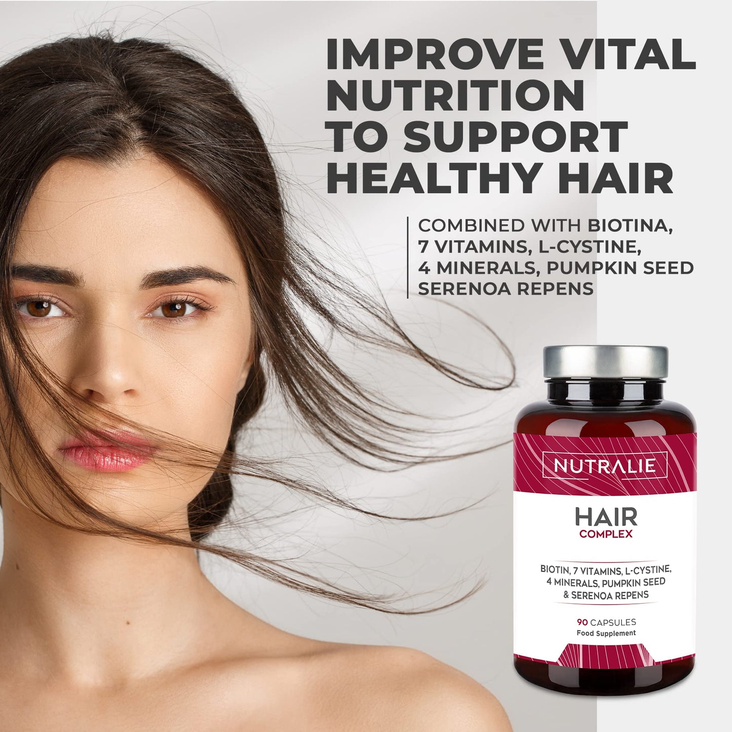 Hair Vitamins - Anti-Hair Loss + Hair Growth + Nails Vitamins - [Award 2022] - Biotin + Zinc + Selenium - Hair Skin and Nail Vitamins with L-Cysteine - Hair Supplement - 90 Vegan Capsules - Nutralie