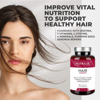 Hair Vitamins - Anti-Hair Loss + Hair Growth + Nails Vitamins - [Award 2022] - Biotin + Zinc + Selenium - Hair Skin and Nail Vitamins with L-Cysteine - Hair Supplement - 90 Vegan Capsules - Nutralie