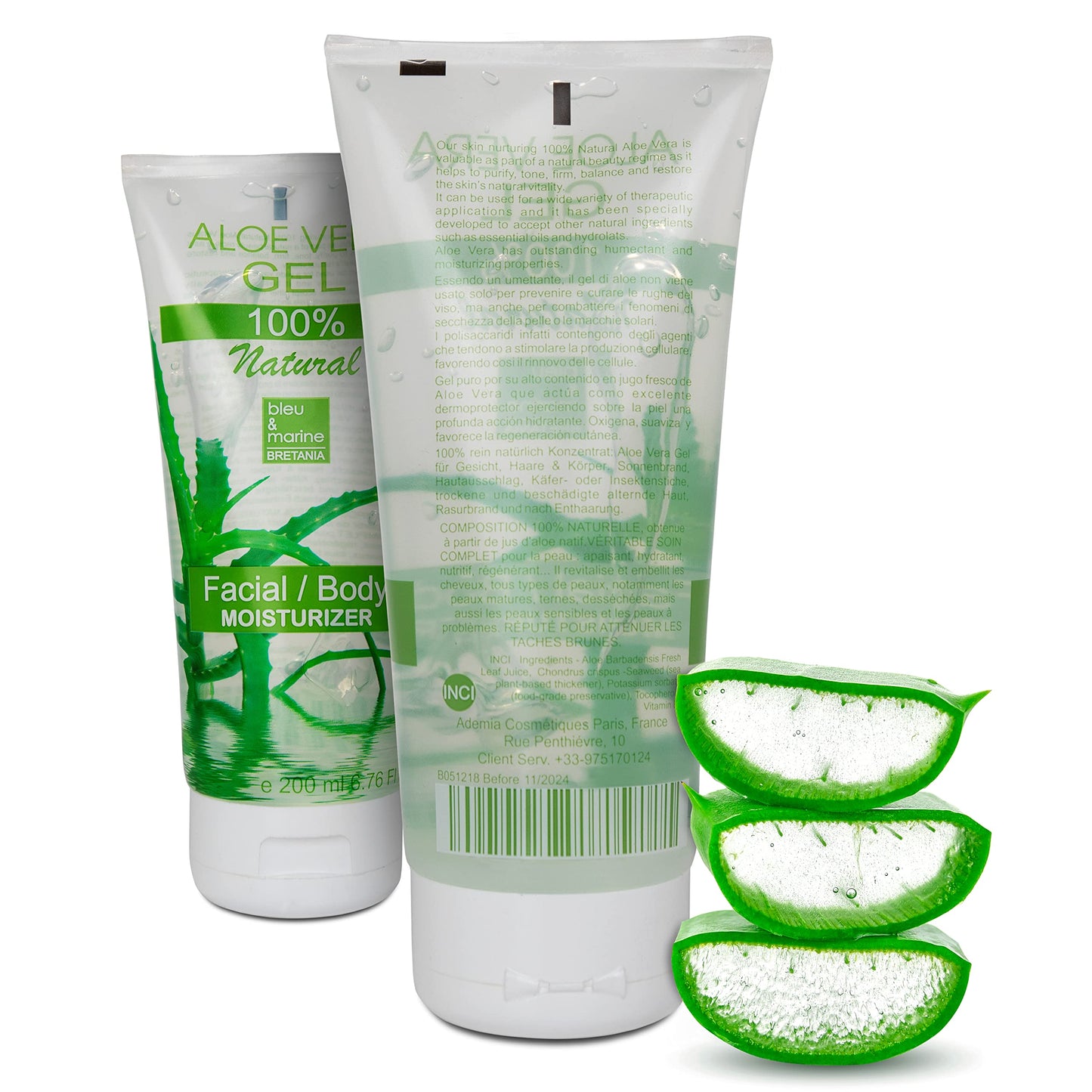 bleu & marine Bretania Pure Aloe Vera Gel 100% Natural 200 ml 7.03 fl oz DIY Cosmetics Face & Body care Moisturiser Hair repair After sun Soothing gel Wax Aftercare Canary Islands