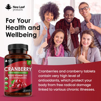Cranberry Tablets Triple Strength 30,000mg - 120 Cranberry Supplements Enriched with Vitamin C & D - Cranberry Supplements for Women and Men - Vegan Cranberry Tablets Made in UK by New Leaf